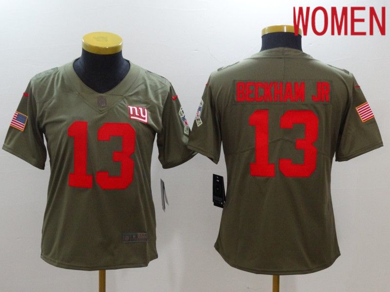 Women New York Giants #13 Beckham jr Red Nike Olive Salute To Service Limited NFL Jersey